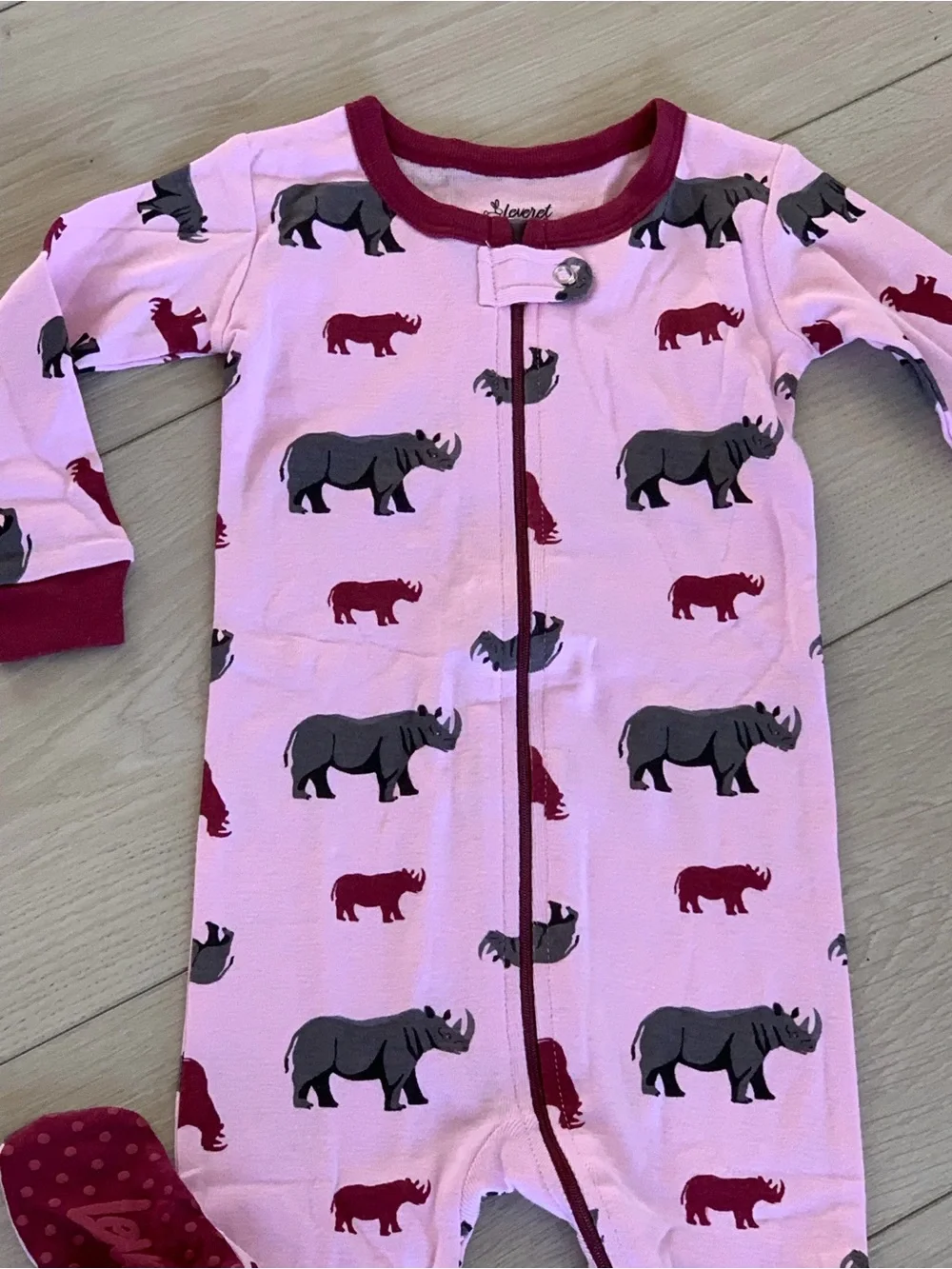 Leveret Baby Girl Pink Rhino Footed/zipper Pajamas Snug Sleepware NWT 12-18M